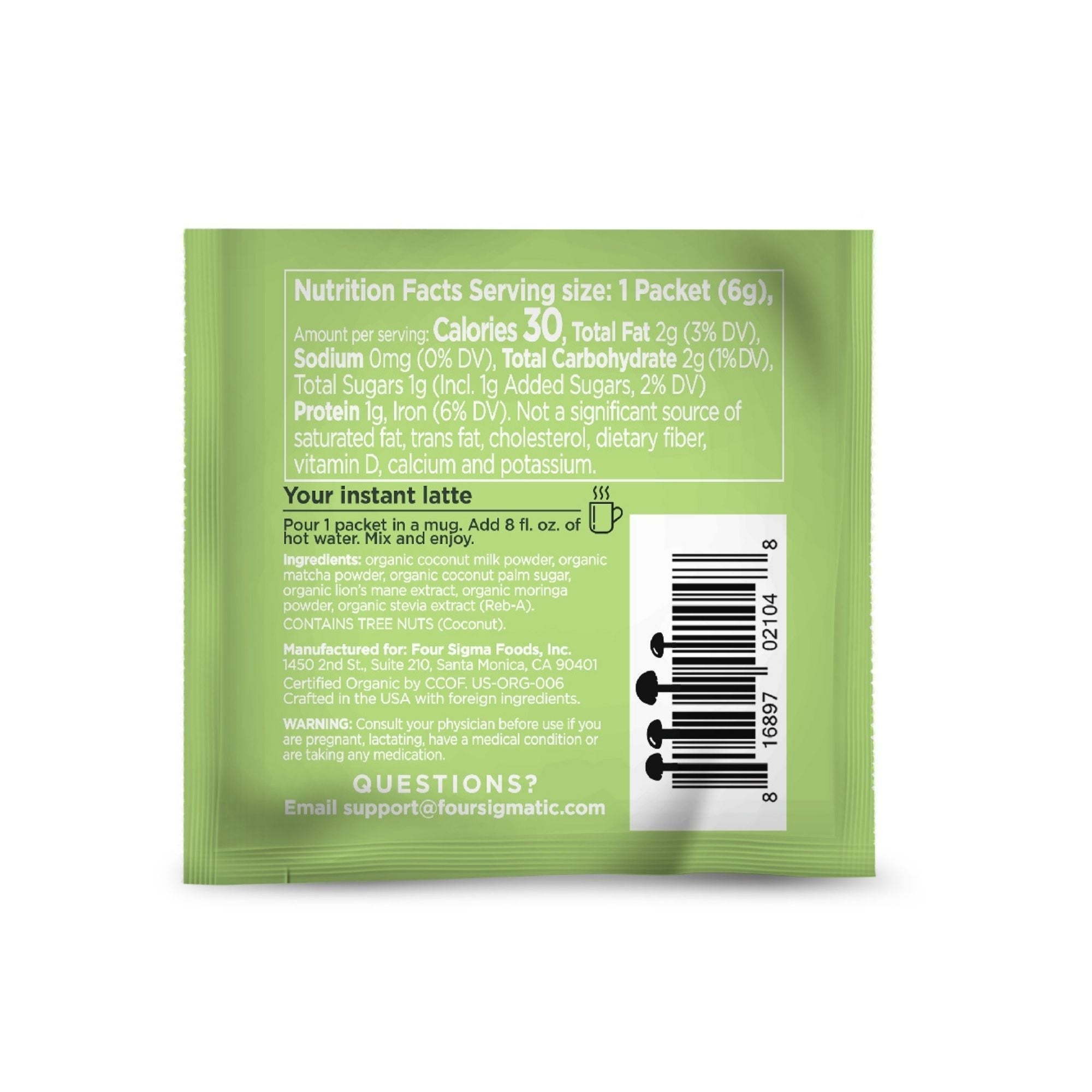 Four Sigmatic Think Organic Matcha Latte Mix Packet Back